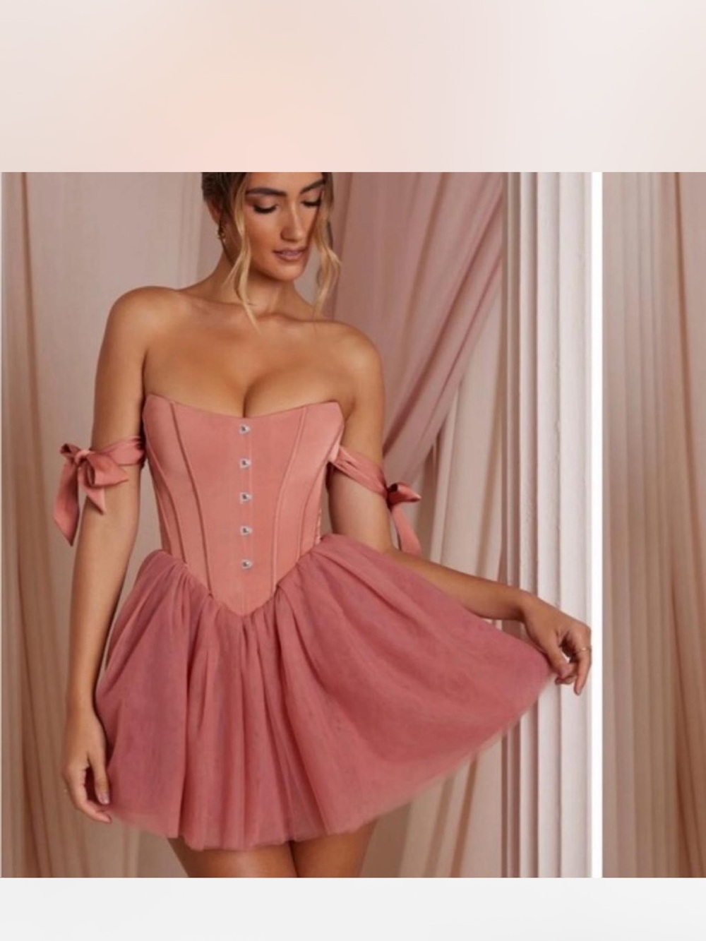 Oh Polly Rose Pink Strapless Corset Tulle Mini Dress
